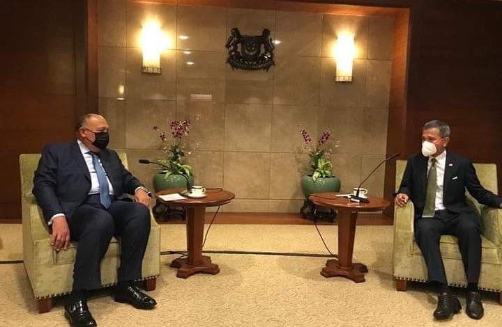 وزير الخارجية مع نظيره السنغافورى سبل التعاون بين البلدين 3 FB IMG 1647511067784