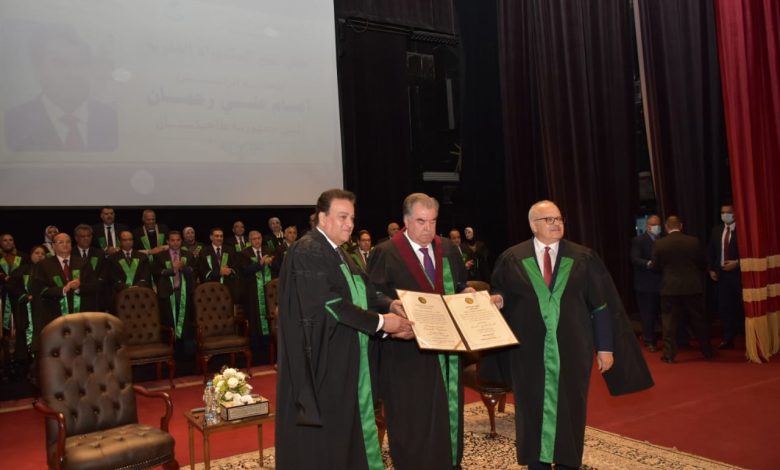 مراسم جامعة القاهرة لمنح الدكتوراه الفخرية في الآداب لرئيس جمهورية طاجيكستان 1 IMG 20220311 WA0257