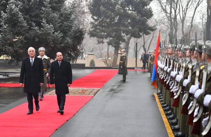 مراسم استقبال رسمية للرئيس السيسى فى أرمينيا ولقاء مع الرئيس الارمينى فاهاجن خاتشاتوريان 5 FB IMG 1674999766612 1