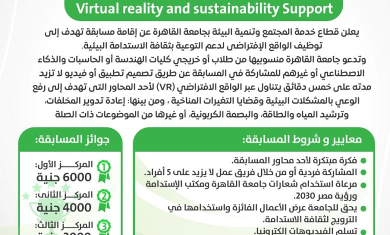 جامعة القاهرة تطلق مسابقة لدعم التوعية بثقافة الاستدامة البيئية 2 IMG 20230205 WA0038