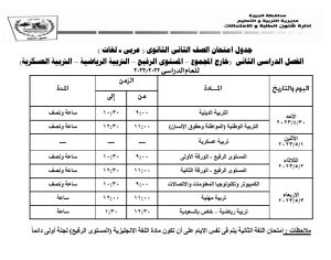 جداول امتحانات الفصل الدراسي الثانى" خارج المجموع والمستوى الرفيع والتربية الرياضية " 3 IMG 20230412 WA0052