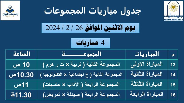 أربع مباريات بجامعة حلوان استكمالا لفعاليات مسابقة عباقرة الجامعة 1 IMG 20240226 WA0148