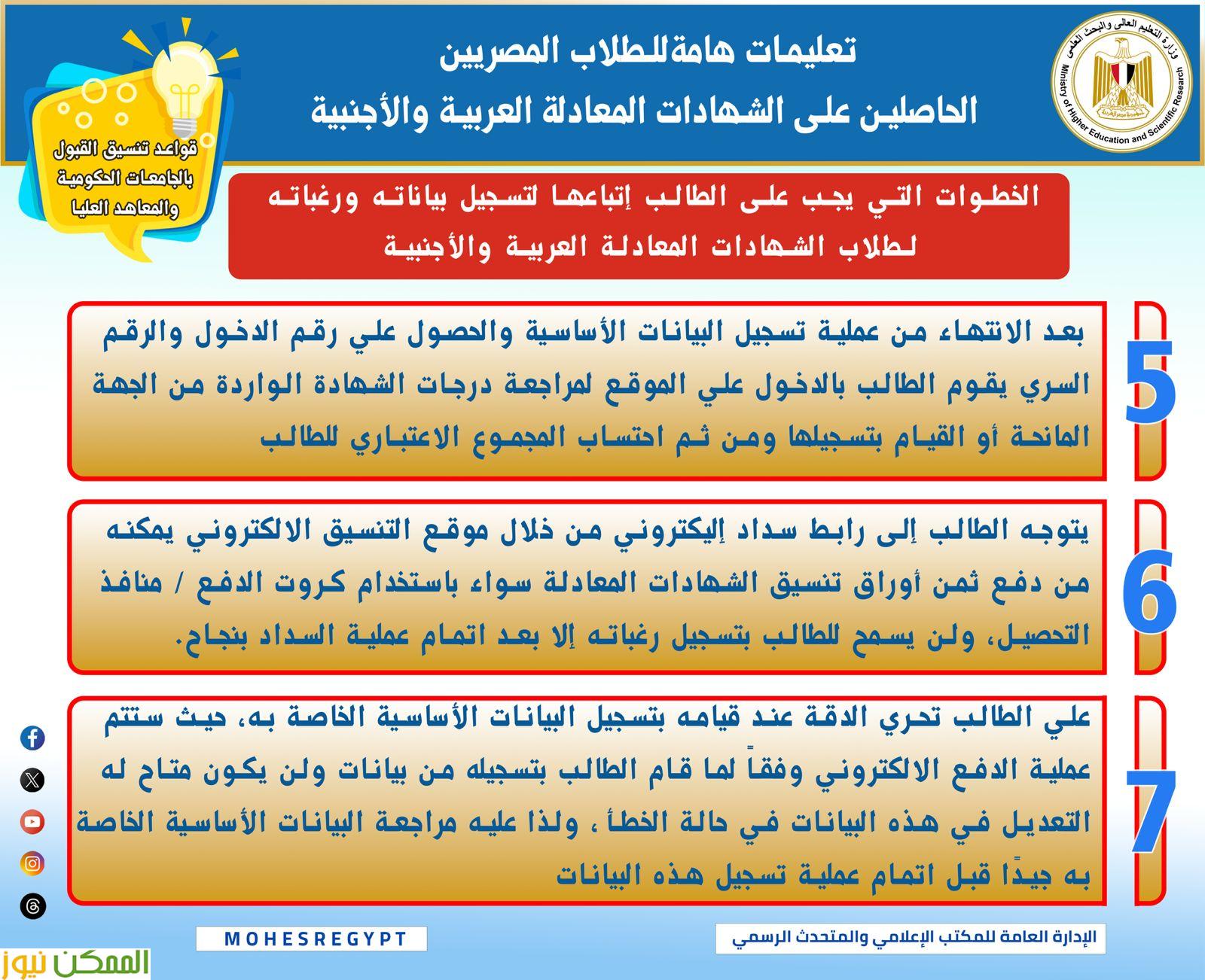 أدلة إرشادية حول ضوابط تقديم الطلاب الحاصلين على الشهادات المعادلة العربية والأجنبية لتنسيق الجامعات الحكومية 8 أدلة إرشادية حول ضوابط تقديم الطلاب الحاصلين على الشهادات المعادلة العربية والأجنبية