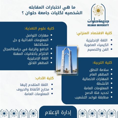 كليات جامعة حلوان التي تشترط اجتياز مقابلة شخصية للقبول بها هذا العام 1 almomken.com 890597f1