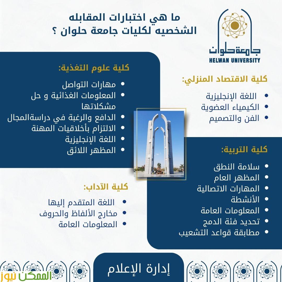 كليات جامعة حلوان التي تشترط اجتياز مقابلة شخصية للقبول بها هذا العام